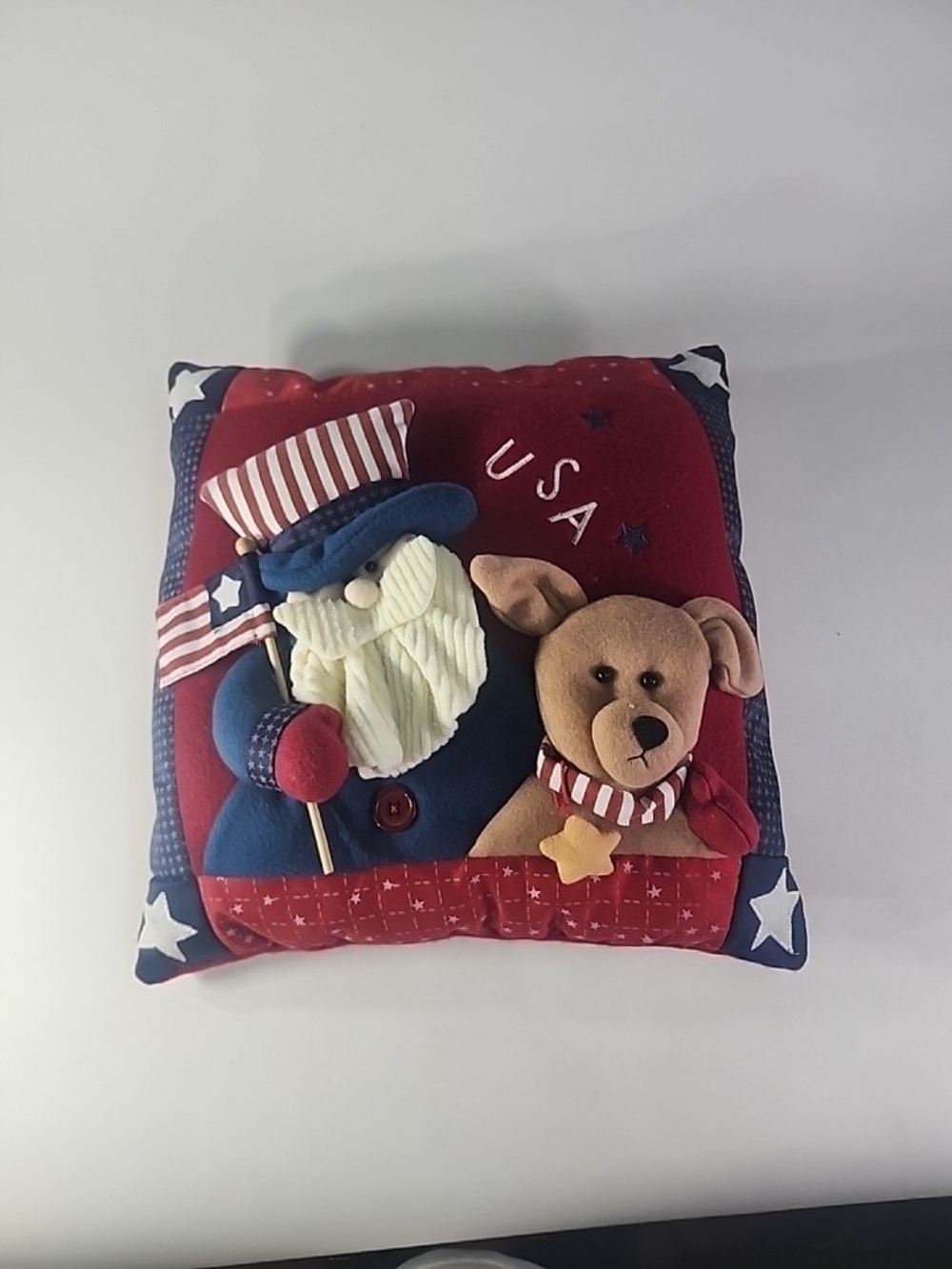 Patriotic USA Decorative Pillow with Uncle Sam and Patriotic Dog